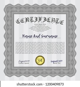 Grey Sample certificate or diploma. Vector illustration. With background. Superior design. 