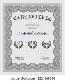 Grey Sample certificate or diploma. Vector illustration. Printer friendly. Good design. 