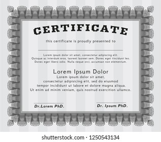 Grey Sample certificate or diploma. Vector illustration. Printer friendly. Retro design. 