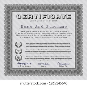 Grey Sample certificate or diploma. Vector illustration. With complex background. Excellent design. 