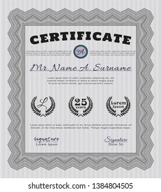 Grey Sample certificate or diploma. Vector illustration. With background. Money Pattern. 
