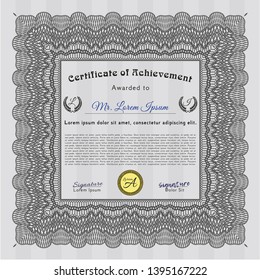 Grey Sample certificate or diploma. Vector illustration. Complex background. Money design. 