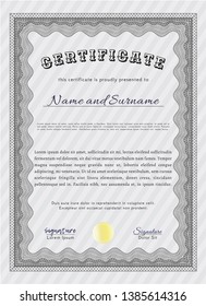 Grey Sample Certificate. Easy to print. Modern design. Vector illustration. 