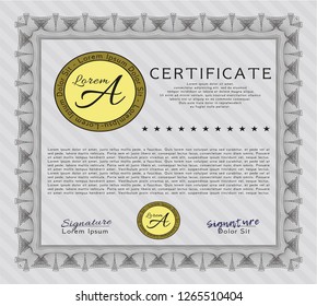 Grey Sample Certificate. Excellent design. Vector illustration. With complex background. 