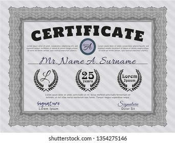 Grey Sample Certificate. Excellent design. Customizable, Easy to edit and change colors. With complex linear background. 
