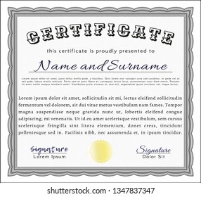 Grey Sample Certificate. Good design. Detailed. With great quality guilloche pattern. 