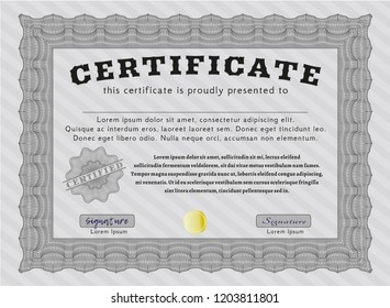 Grey Sample Certificate. With great quality guilloche pattern. Cordial design. Customizable, Easy to edit and change colors. 