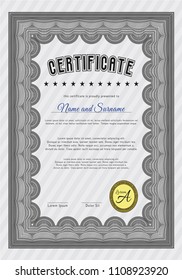  Grey Sample Certificate. With guilloche pattern. Elegant design. Vector illustration. 