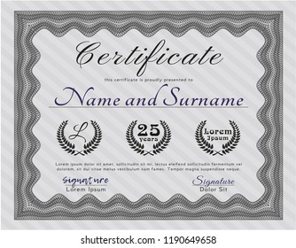 Grey Sample Certificate. With guilloche pattern. Vector illustration. Money Pattern. 