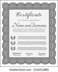 Grey Sample Certificate. With guilloche pattern. Money style design. Customizable, Easy to edit and change colors. 