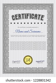 Grey Sample Certificate. With guilloche pattern and background. Vector illustration. Good design. 