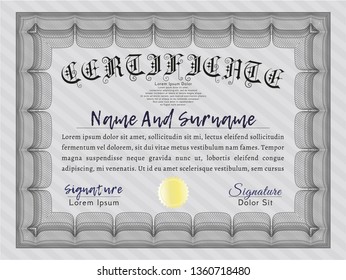 Grey Sample Certificate. With guilloche pattern and background. Artistry design. Detailed. 