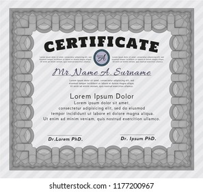 Grey Sample Certificate. With linear background. Vector illustration. Money Pattern design. 