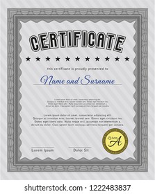 Grey Sample Certificate. With linear background. Detailed. Elegant design. 