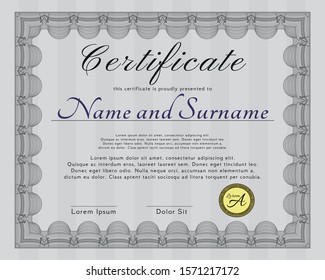 Grey Sample Certificate. Lovely design. Detailed. With complex background. 