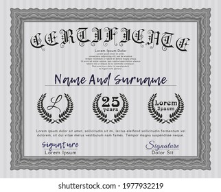 Grey Sample Certificate.  Modern design.  With quality background.  Customizable, Easy to edit and change colors. 