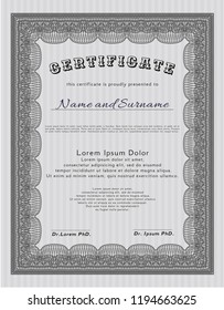 Grey Sample Certificate. Money design. Detailed. With guilloche pattern and background. 