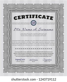 Grey Sample Certificate. Money design. Vector illustration. With great quality guilloche pattern. 