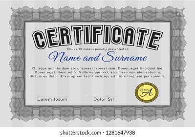 Grey Sample Certificate. Money design. Detailed. With linear background. 