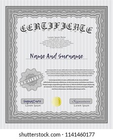Grey Sample Certificate. Money style design. With great quality guilloche pattern. Customizable, Easy to edit and change colors. 