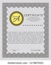 Grey Sample Certificate. Money style design. Customizable, Easy to edit and change colors. With great quality guilloche pattern. 