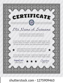Grey Sample Certificate. Money style design. Detailed. With great quality guilloche pattern. 