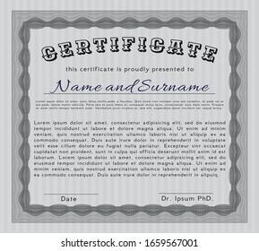 Grey Sample Certificate. Money style design. Customizable, Easy to edit and change colors. With guilloche pattern and background. 