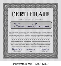 Grey Sample Certificate. Perfect design. With complex linear background. Customizable, Easy to edit and change colors. 