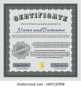 Grey Sample Certificate. Perfect design. With guilloche pattern. Vector illustration. 