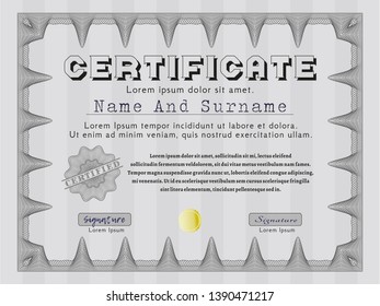 Grey Sample Certificate. Printer friendly. Lovely design. Vector illustration. 