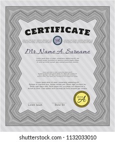 Grey Sample Certificate. Superior design. Vector illustration. With background. 