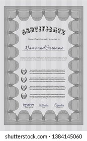 Grey Sample Certificate. Superior design. Detailed. With guilloche pattern and background. 