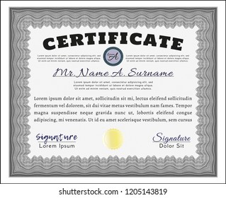 Grey Sample Certificate. Vector illustration. Easy to print. Sophisticated design. 