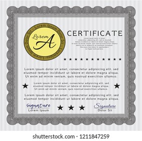 Grey Sample Certificate. Vector illustration. With guilloche pattern and background. Perfect design. 