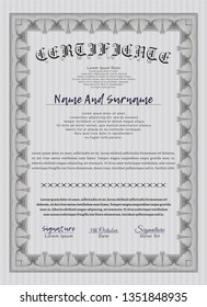 Grey Sample Certificate. Vector illustration. Printer friendly. Good design. 