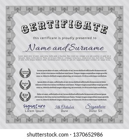 Grey Sample Diploma. Complex background. Detailed. Money design. 