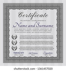Grey Sample Diploma. With complex linear background. Money design. Customizable, Easy to edit and change colors. 