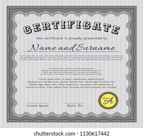 Grey Sample Diploma. Cordial design. Printer friendly. Vector illustration. 