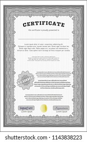 Grey Sample Diploma. Cordial design. With guilloche pattern. Detailed. 