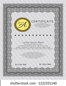 Grey Sample Diploma. Cordial design. Customizable, Easy to edit and change colors. With guilloche pattern. 