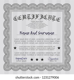 Grey Sample Diploma. Cordial design. With complex linear background. Vector illustration. 