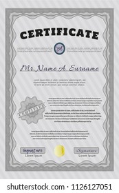 Grey Sample Diploma. Customizable, Easy to edit and change colors. With great quality guilloche pattern. Superior design. 