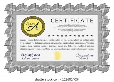 Grey Sample Diploma. Detailed. With background. Money Pattern design. 