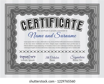 Grey Sample Diploma. Detailed. With complex linear background. Money Pattern. 