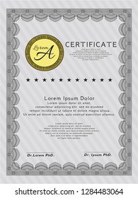 Grey Sample Diploma. Detailed. Easy to print. Excellent design. 