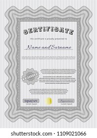 Grey Sample Diploma. Detailed. With linear background. Money Pattern. 