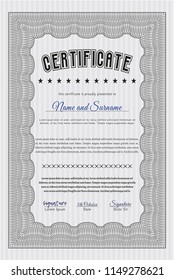 Grey Sample Diploma. Elegant design. Detailed. With guilloche pattern and background. 