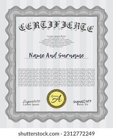 Grey Sample Diploma.  Elegant design.  With linear background.  Vector illustration. 