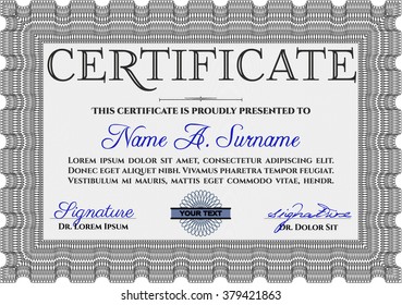 Gray Sample Diploma. Elegantes Design. Mit linearem Hintergrund. Vorlage für Rahmenzertifikate, Vektorgrafik. 