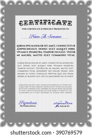 Diploma de muestra gris. Vector de plantilla de certificado de marco. Diseño elegante. Con fondo lineal. 
